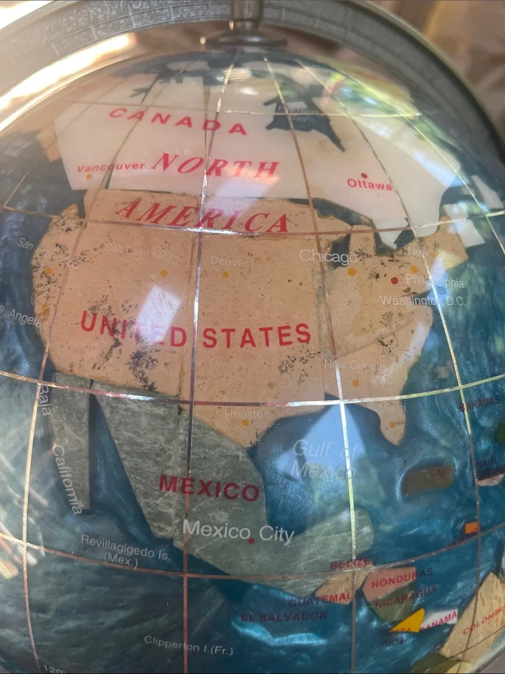Unique Semi Precious Stones Revolving Globe on Silver Stand